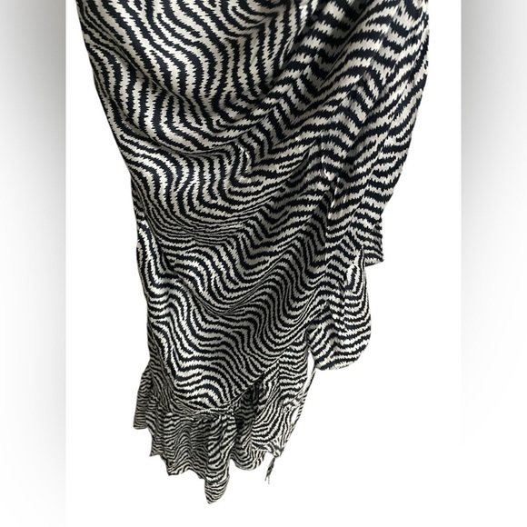 NWT Cinq a Sept Silk Christel Ruched One Shoulder White Navy Midi Dress - Picture 7 of 9